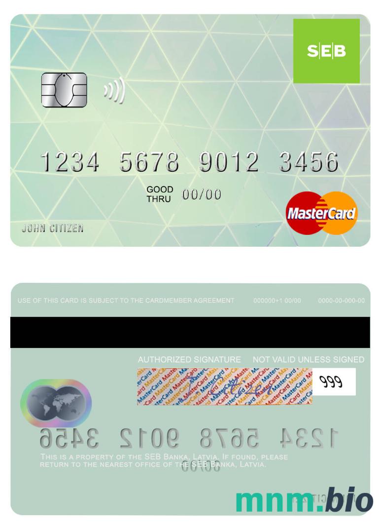Latvia SEB Bank przykład karty mastercard w formacie PSD